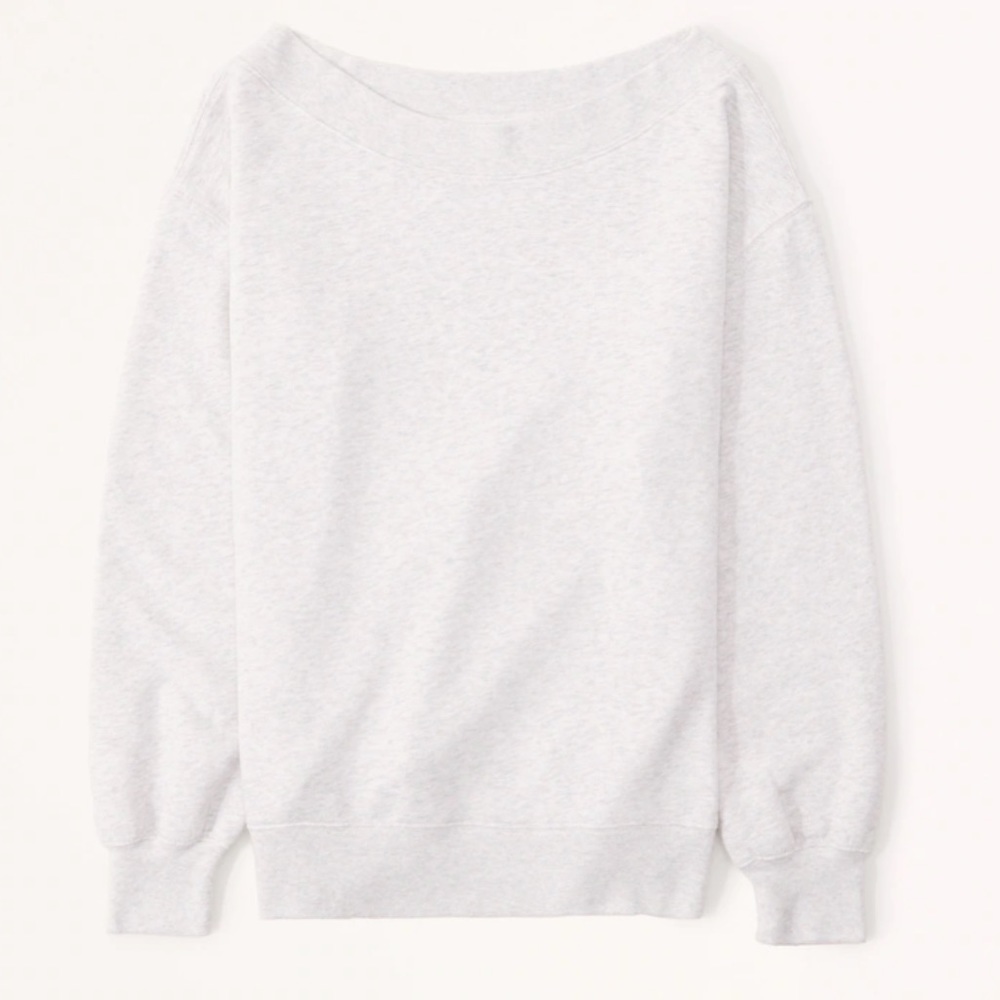 Abercrombie & Fitch Off-The-Shoulder Tunic Crew Sweatshirt | Light Grey | Size S